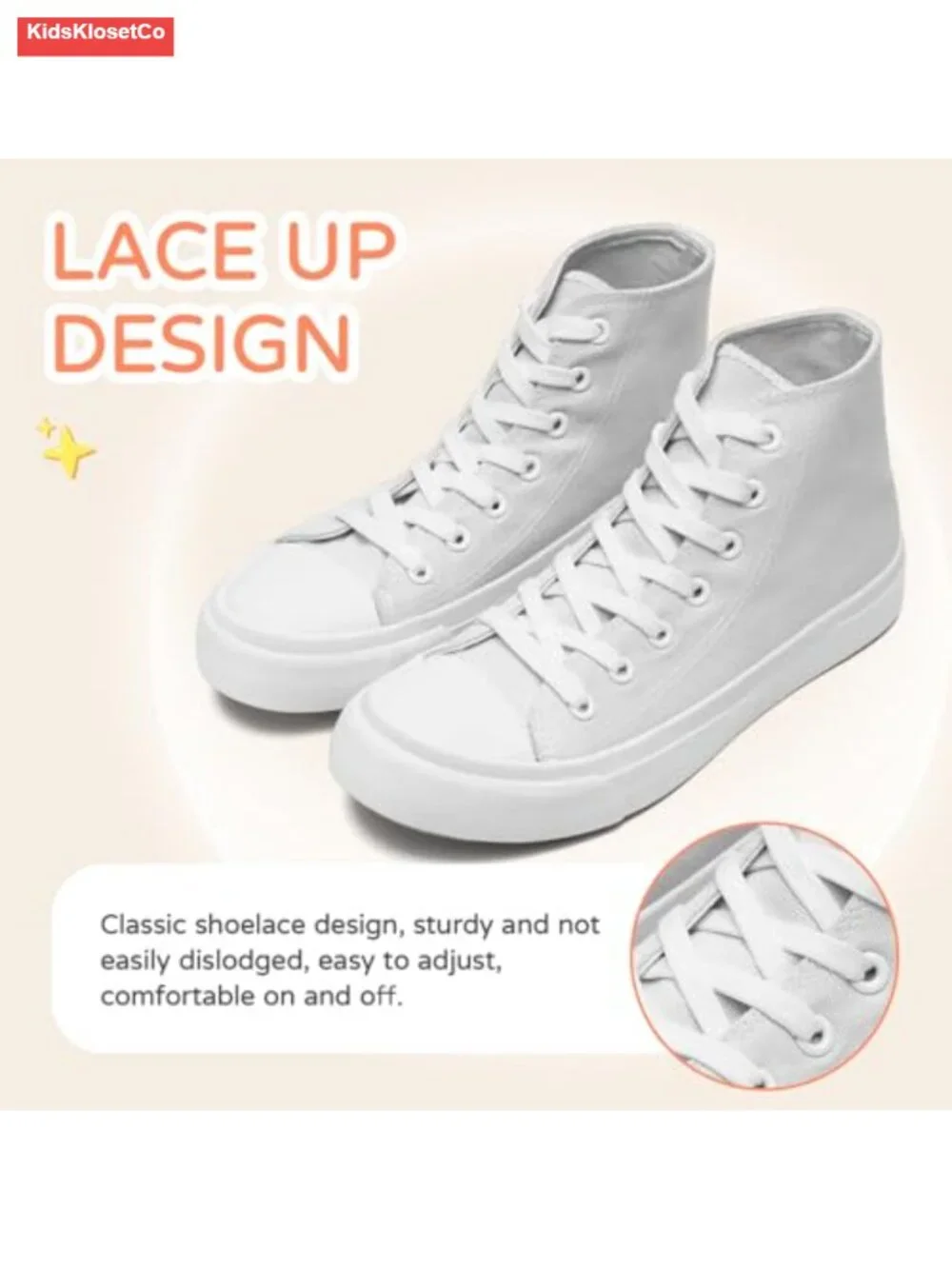 Kids Canvas High Top Sneakers Lace Up Casual Shoes Non-Slip Rubber Sole